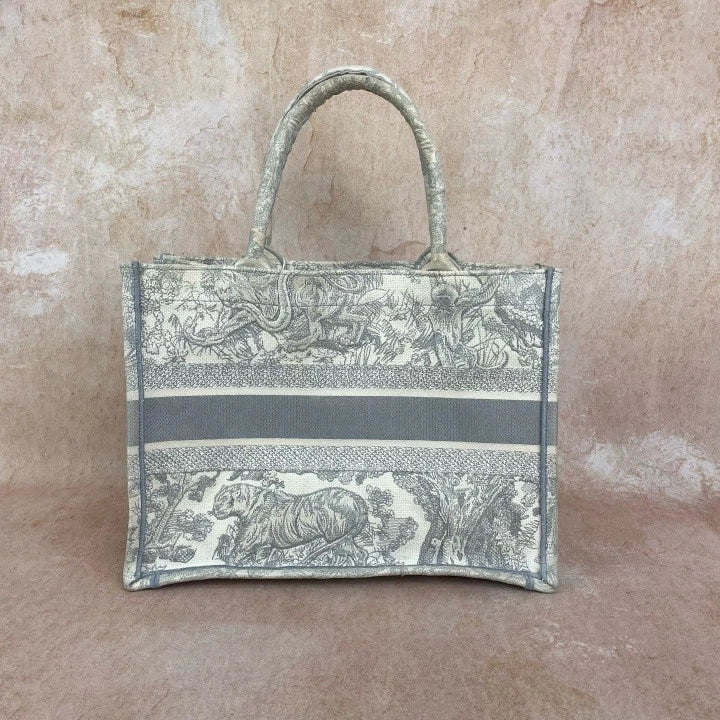 Dior Zoo Monogram Embroidered Medium Tote Handbag For Women