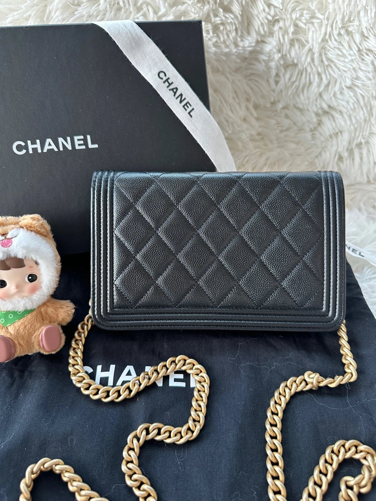 Authentic CHANEL LeBoy WOC Small Black Leather Crossbody For Women