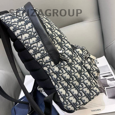 Dior Oblique Backpack Black White Unisex Classic Fashion