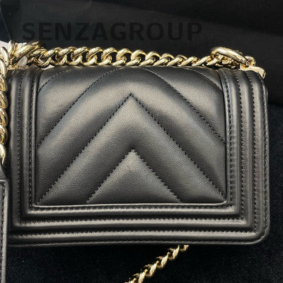 Chanel V-Stitch Le Boy Mini Black Gold Hardware Shoulder Crossbody Bag