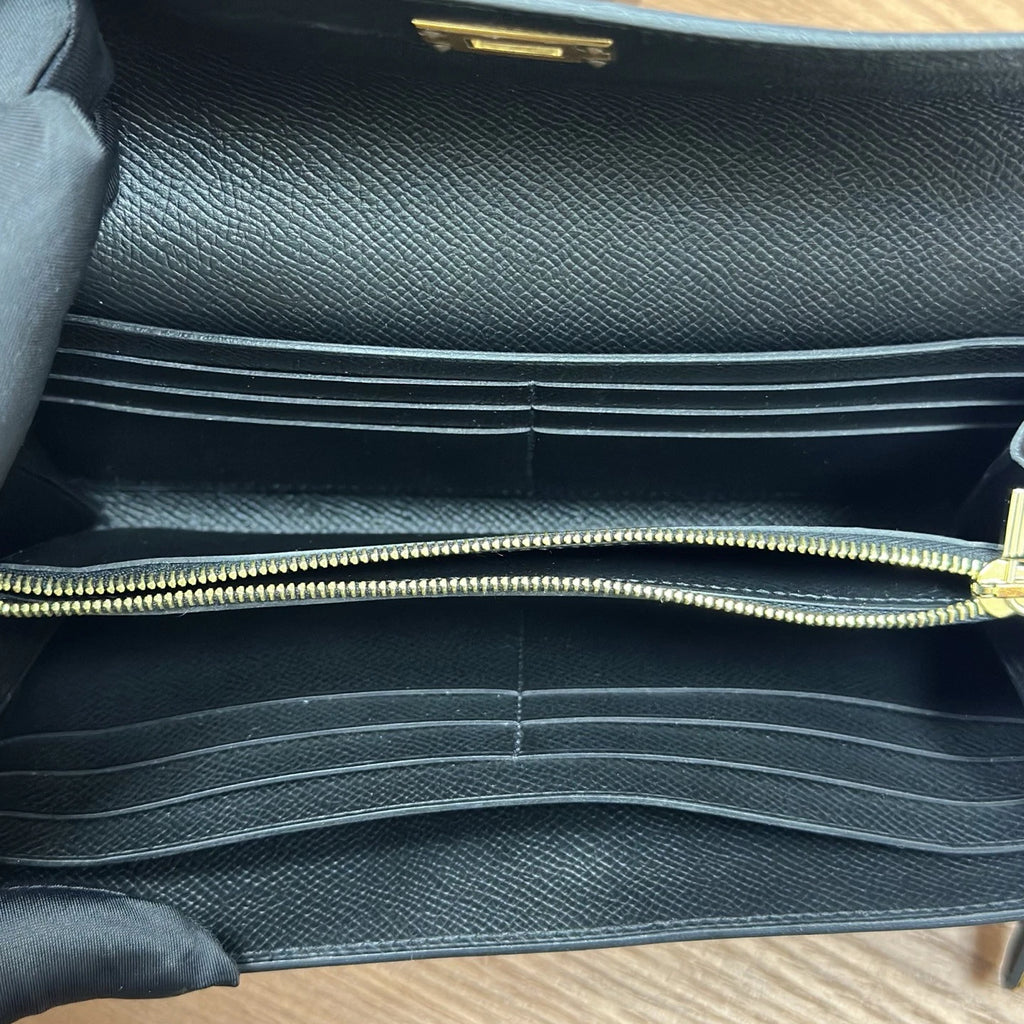 Hermes Kelly Long Wallet Black Gold Used Women Fashion Classic