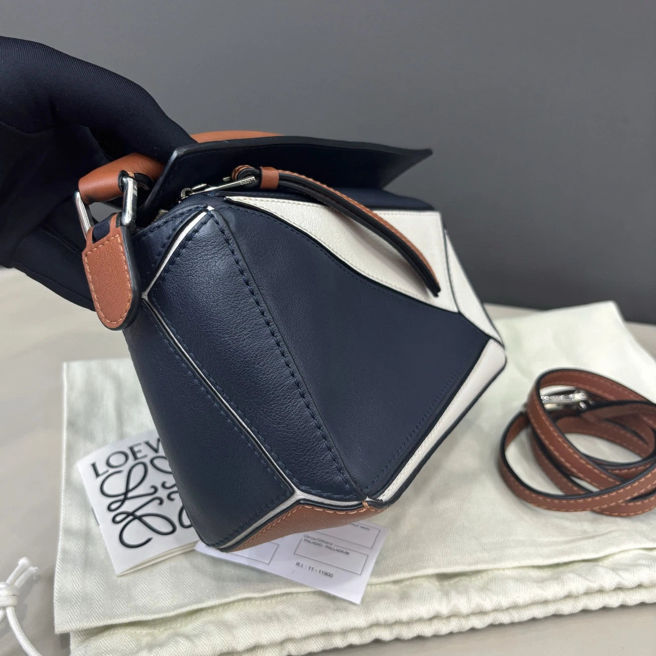 Loewe Puzzle Mini Top Handle Shoulder Crossbody Bag Navy Brown Women
