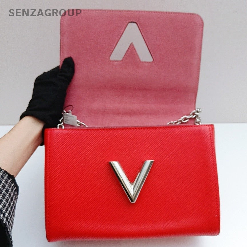 Louis Vuitton Twist MM Chain Shoulder Bag Red Silver Women Classic Fashion