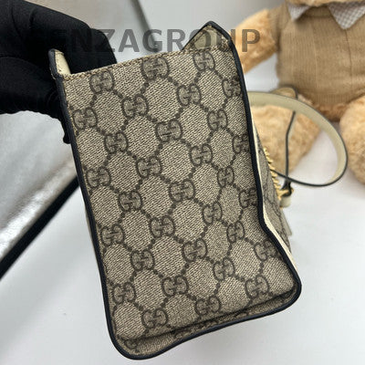 Gucci Padlock Chain Shoulder Bag White Brown Gold Hardware Classic Women