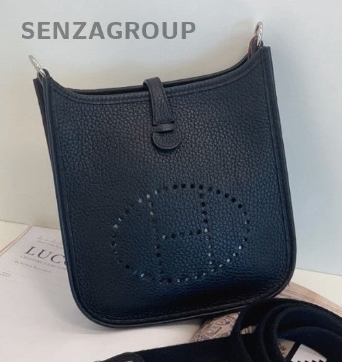 HERMES Evelyne Mini Shoulder Bag Crossbody Black Silver Used Women Classic