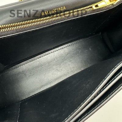 Balenciaga Hourglass Classic Calfskin Chain Crossbody Shoulder Bag Black Gold