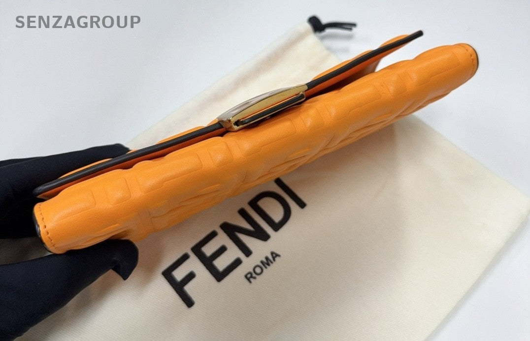 FENDI Relief sculpture Logo Chain Shoulder bag Crossbody Women Orange