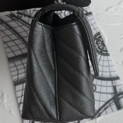 Chanel Coco Handle V-Stitch Black Silver Top Handle Chain Crossbody Bag
