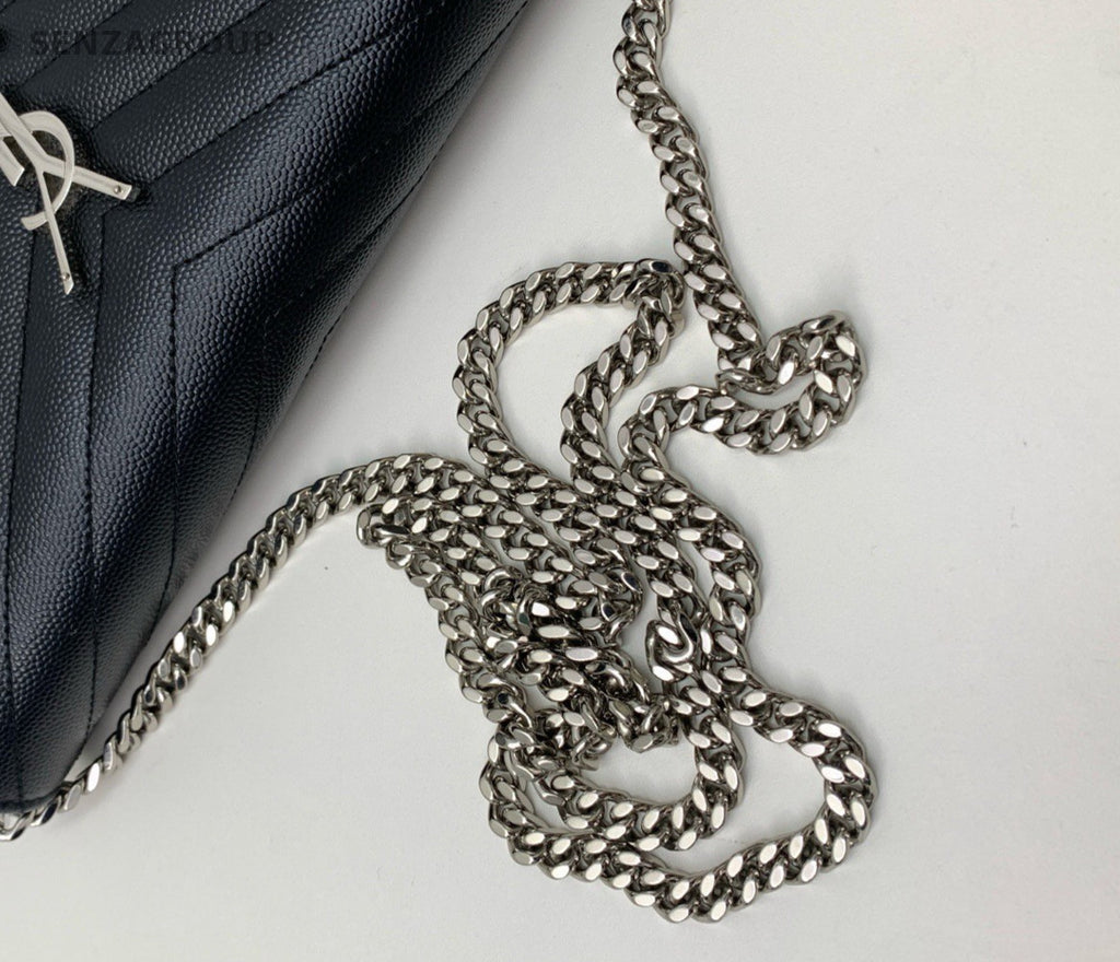 Saint Laurent Envelope MM Chain Calfskin Crossbody Black Silver Women Classic
