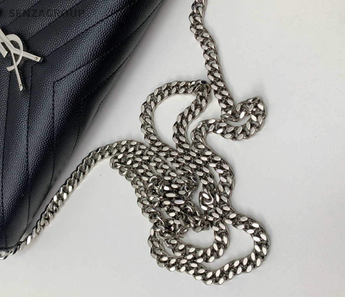 Saint Laurent Envelope MM Chain Calfskin Crossbody Black Silver Women Classic