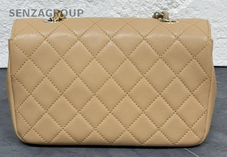 Chanel Classic Flap Mini Diamond Chain Shoulder Bag Beige Used Women Designer