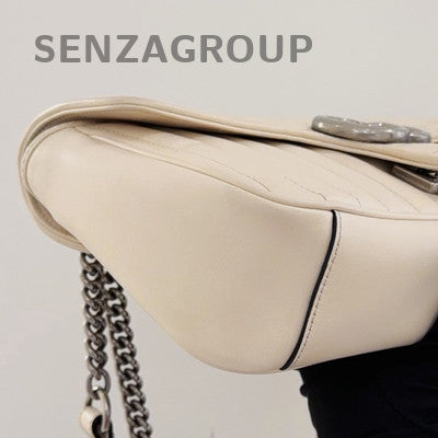 Gucci Marmont White Silver GG Chain Shoulder Bag Medium Classic Women