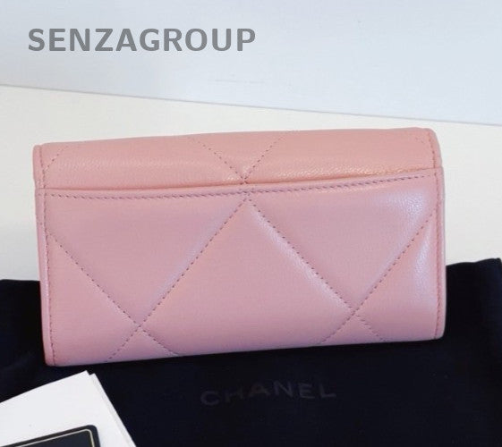 Chanel 19Bag Diamond Long Wallet Chain Crossbody Pink Gold Used Women Classic