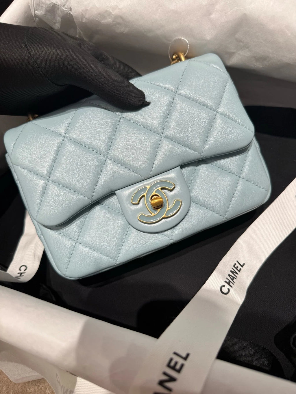 New CHANEL Lamskin Enamel Buckle CF Mini Crossbody Bag For Women