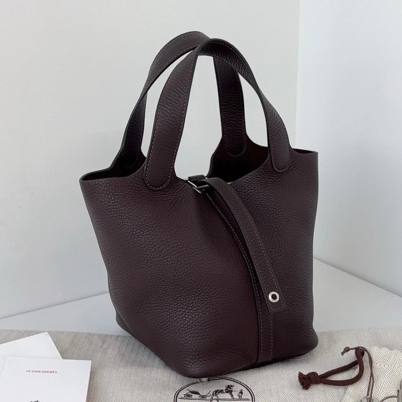 Excellent Condition Hermes Picotin18 Chocolate Brown Tote Handbag Silver