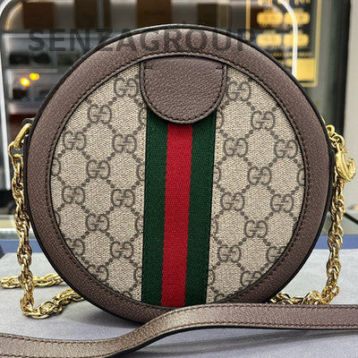 Gucci Ophidia GG Round Chain Crossbody Bag Brown Gold Women's Classic
