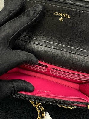 Chanel 23S Enamel Heart WOC Black Gold Chain Crossbody Bag