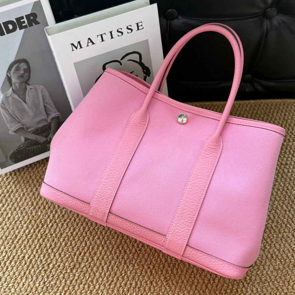 Hermes Garden Party30 Top Handle Bag Pink Silver Used Women Classic Fashion