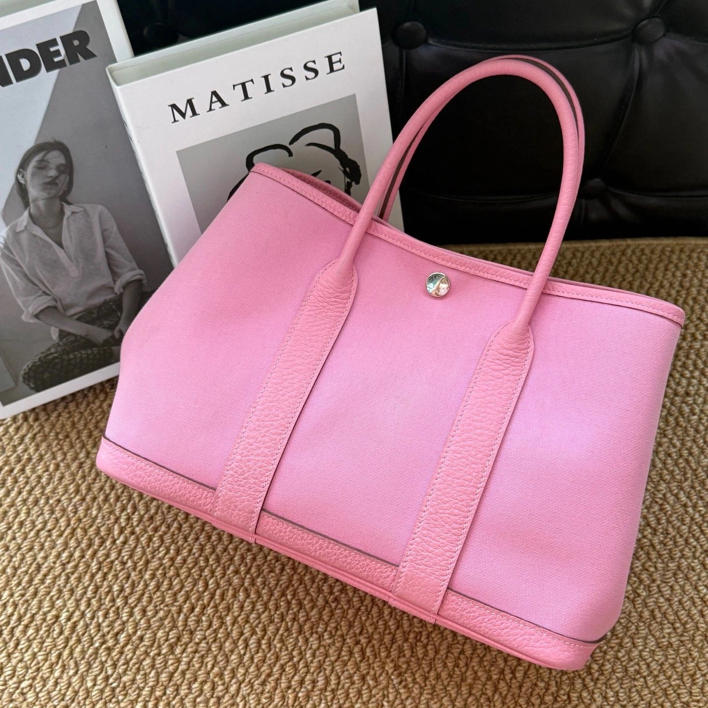 Hermes Garden Party30 Top Handle Bag Pink Silver Used Women Classic Fashion