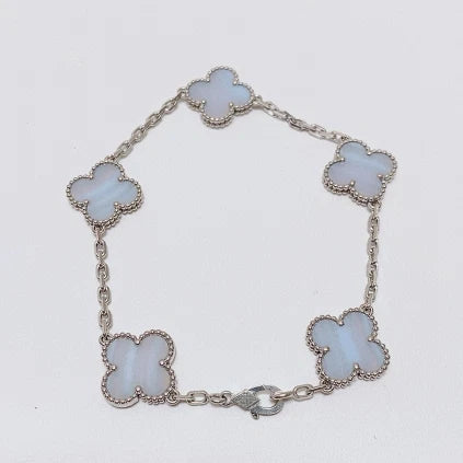 Van Cleef &amp; Arpels Vintage Alhambra 5 Motifs Bracelet 18K White Gold Chalcedony