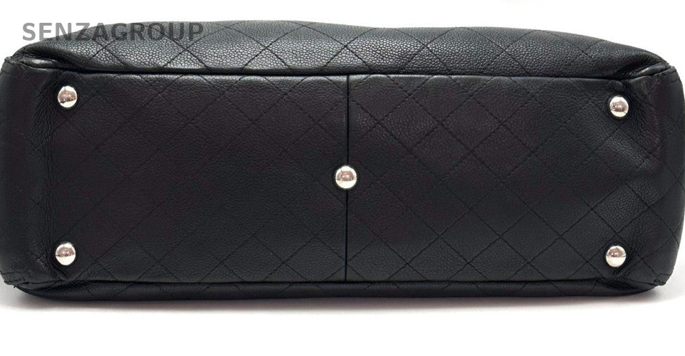 Chanel Clogo Diamond Pattern Chain Tote Bag Black Silver Used Women Classic