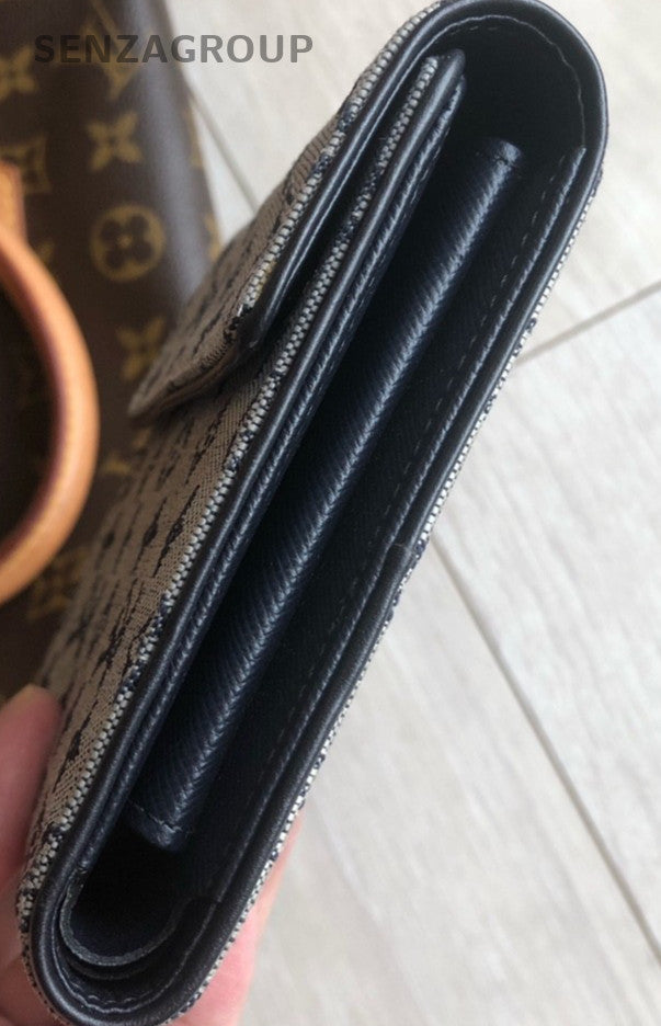 Louis Vuitton Denim Canvas Compact Wallet Gray Unisex Adults