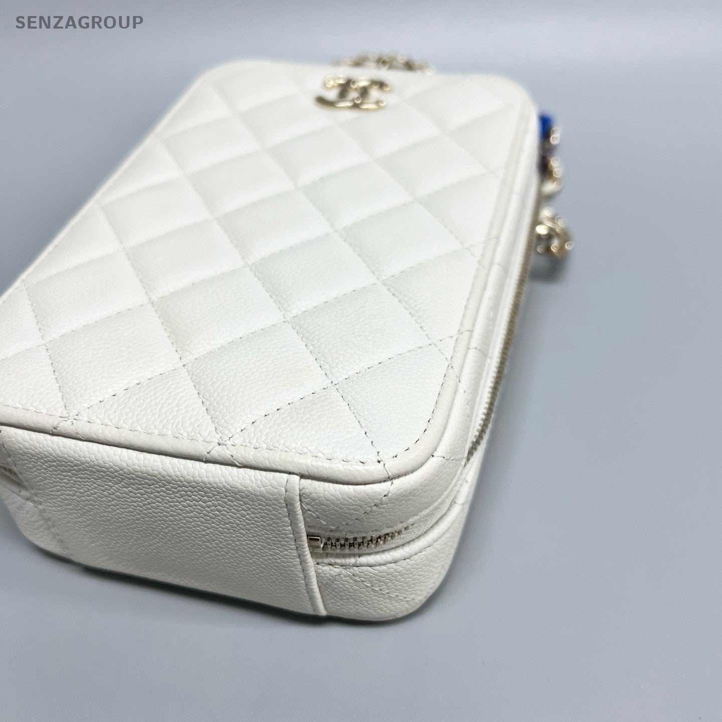 Chanel 22P Diamond Calfskin Chain Shoulder Bag Crossbody White Women Classic