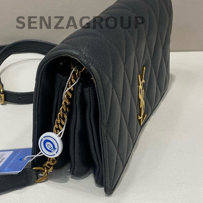YSL Dark Grey Quilted Chain Shoulder Bag Gold Hardware Classic Fashion