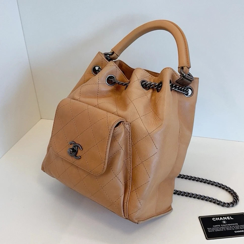 Chanel Bucket Backpack Chain Top Handle Bag Brown Women Classic