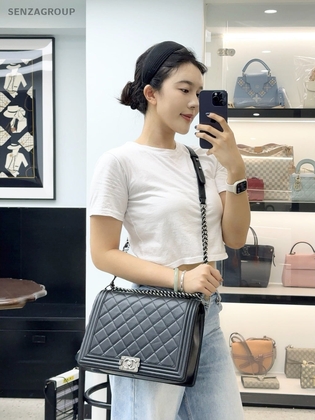 Chanel Leboy GM Calfskin Shoulder Crossbody Bag Women Black Almost Brand New