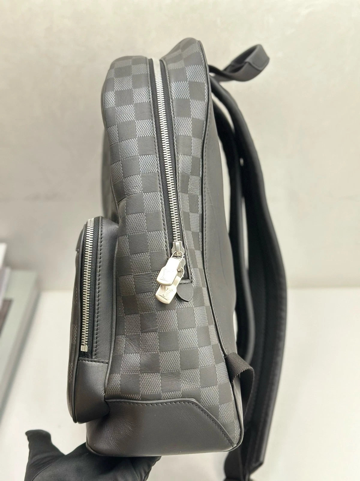 Authentic Louis Vuitton Josh Black Damier Canvas Zipper Backpack Silver Hardware