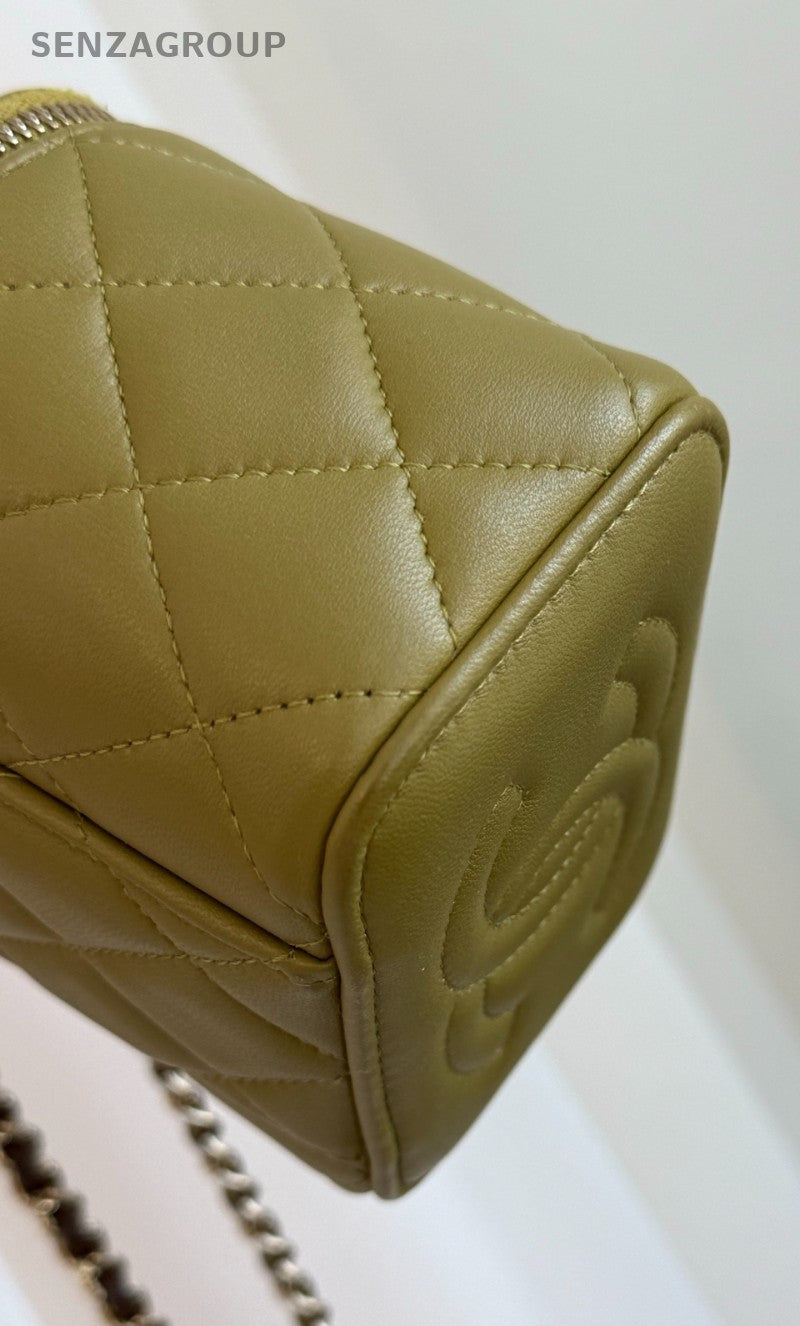 CHANEL Vanity Box mini Top handle 2way Chain Shoulder Handbag Women Olive green