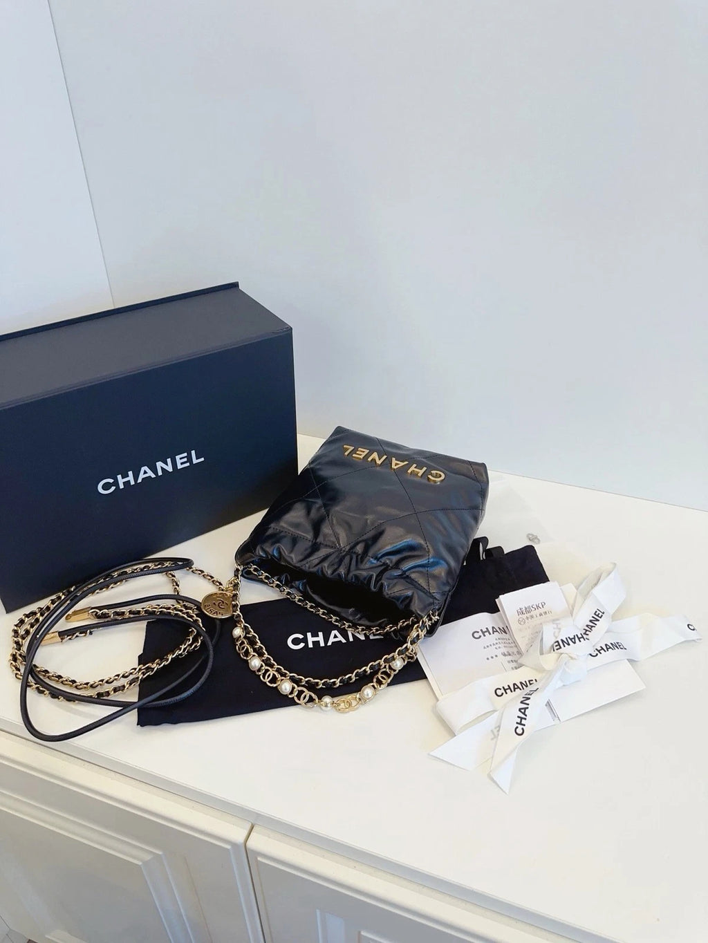 Chanel Mini Trash Bag Calfskin Handbag Crossbody Bag Black
