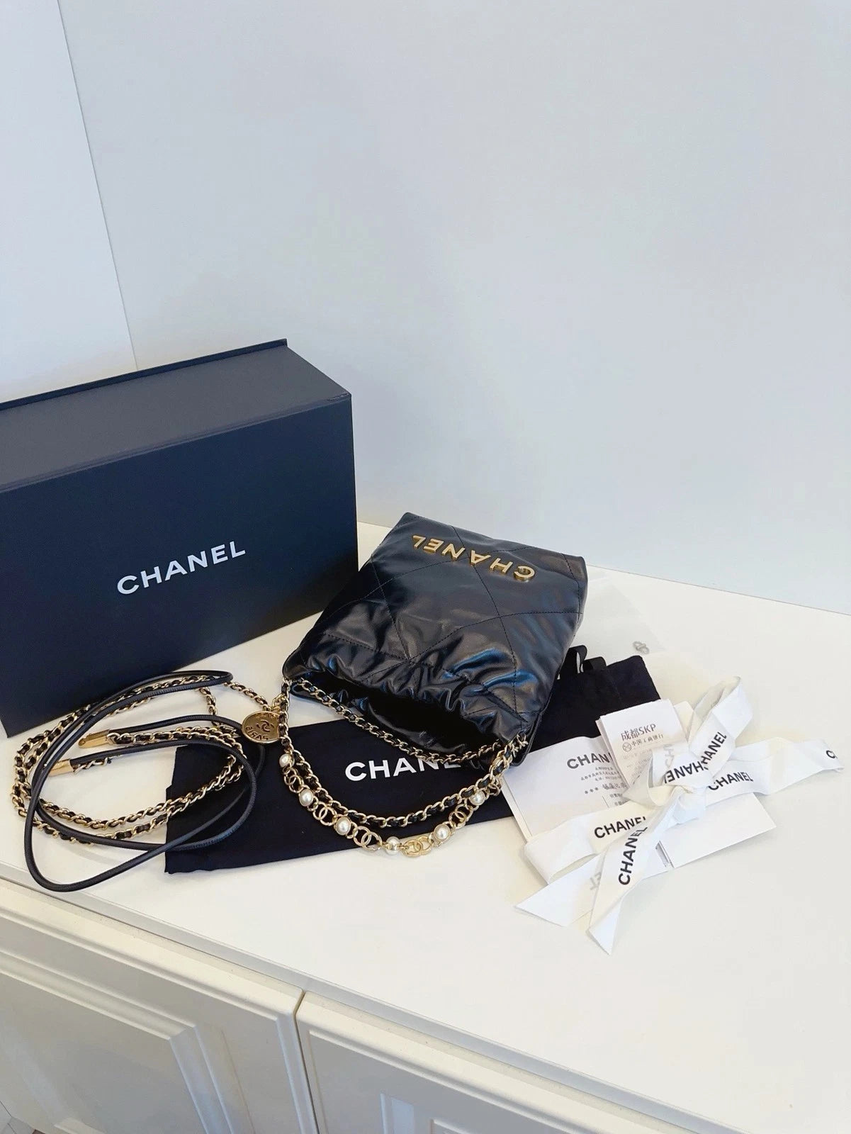 Chanel Mini Trash Bag Calfskin Handbag Crossbody Bag Black
