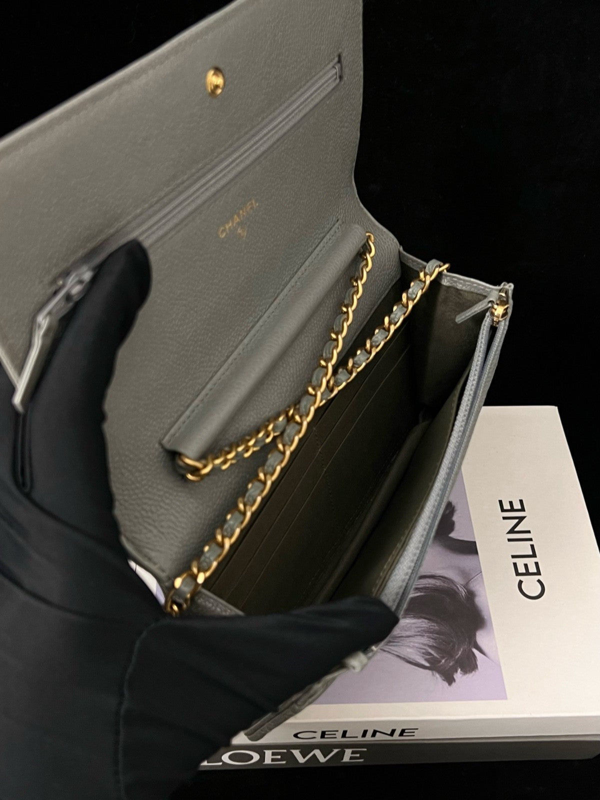 CHANEL Leboy Woc Diamond Pattern Calfskin Chain Shoulder bag Gray Gold Women