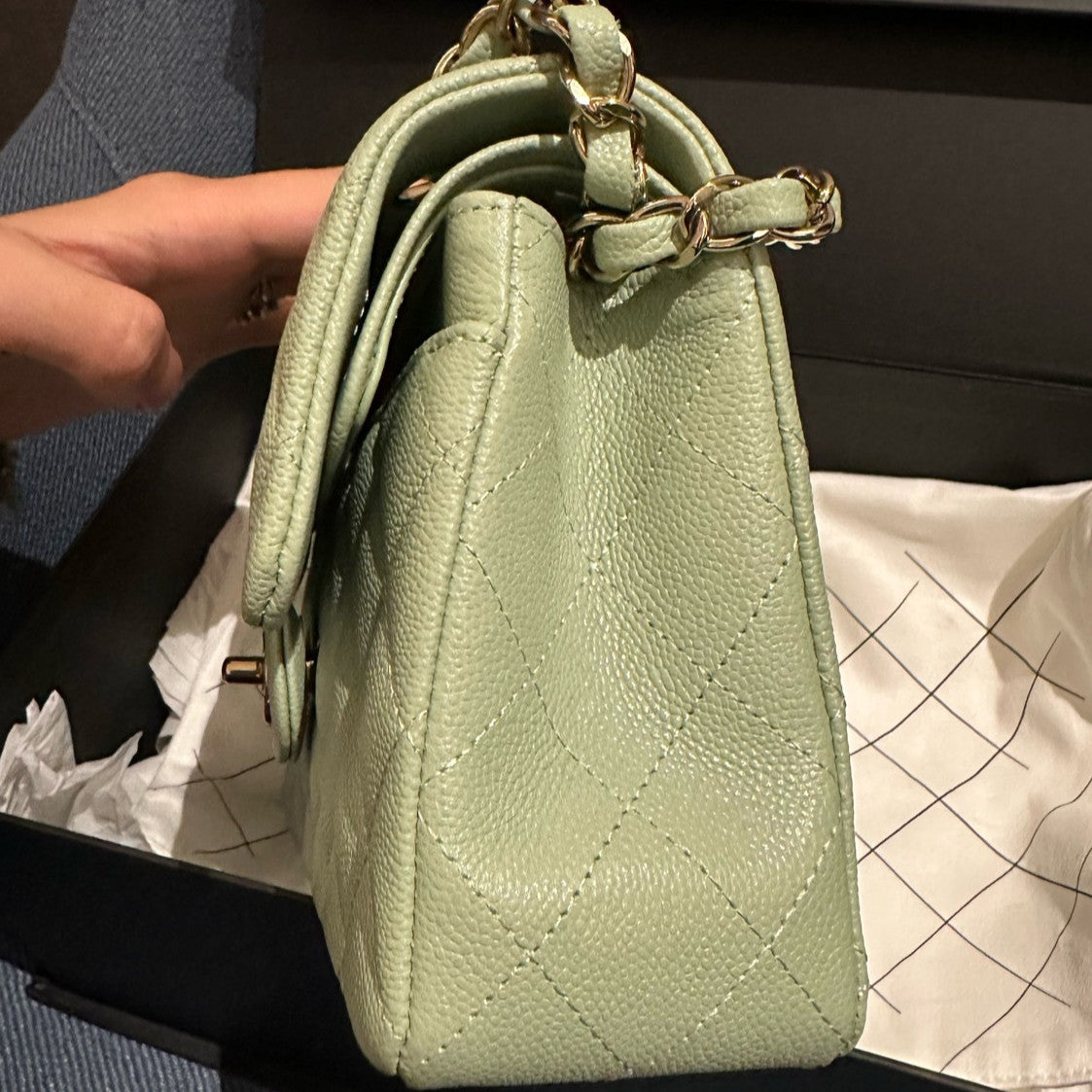 Chanel Classic Flap Small Green Quilted Gold Chain Shoulder Bag