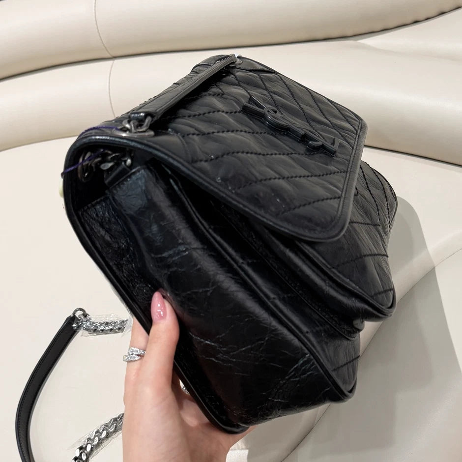 Saint Laurent Niki MM Chain Shoulder Bag Black Silver Women Classic