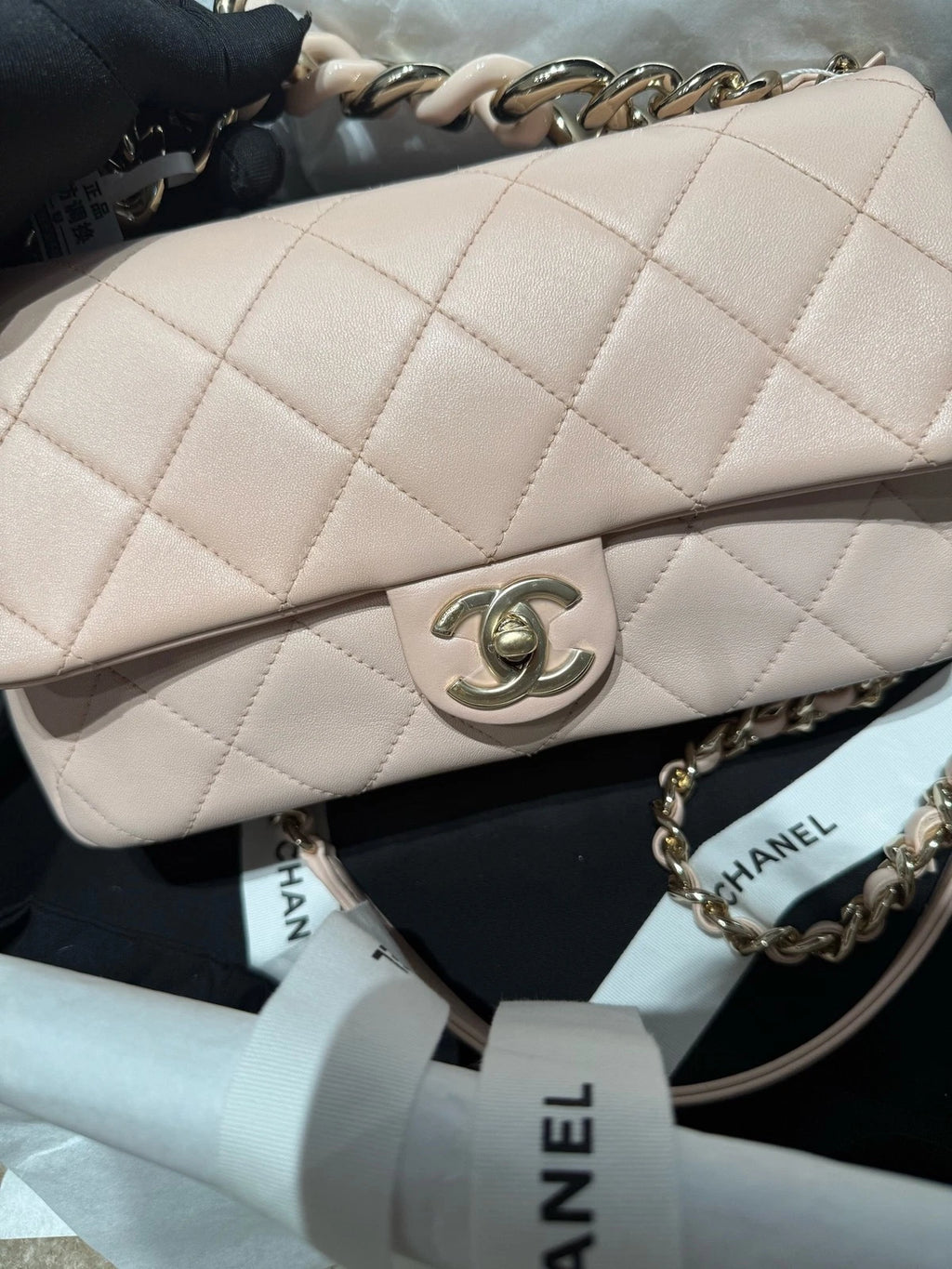 Chanel Cf Large Mini Chain Shoulder Bag Pink Excellent