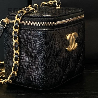 Chanel 25C Black Gold Mini Box Quilted Leather Chain Crossbody Bag