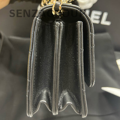 Chanel Quilted Black Gold Shoulder Crossbody Handbag - Women's Classic