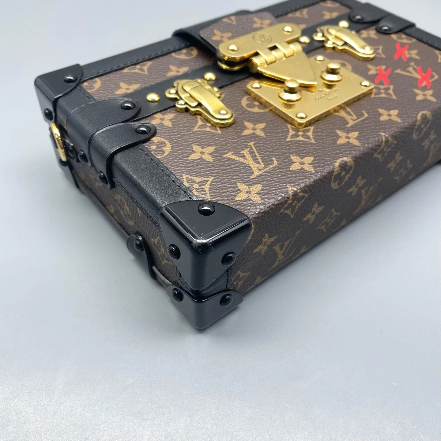 Louis Vuitton Petite Malle Monogram Shoulder Crossbody Brown Black Gold Women