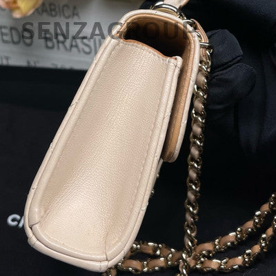 Chanel 23P Mini Chain Quilted Crossbody Bag Brown Gold Hardware