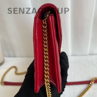 Saint Laurent Small Classic Red Gold Envelope Chain Shoulder Crossbody Bag