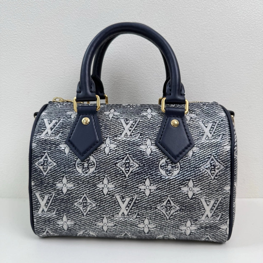 Louis Vuitton Speedy 20 Handbag Crossbody Bag Navy Blue Monogram