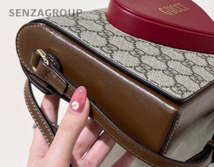 Gucci Loving Heart Crossbody Brown Gold Women Designer