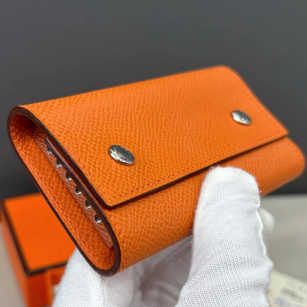 Hermès 6-Ring Key Holder Orange Epsom Leather Unisex Fashion