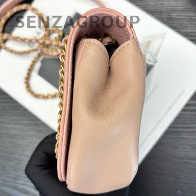Chanel Quilted Chain Shoulder Crossbody Bag Pink Gold Classic Fashion