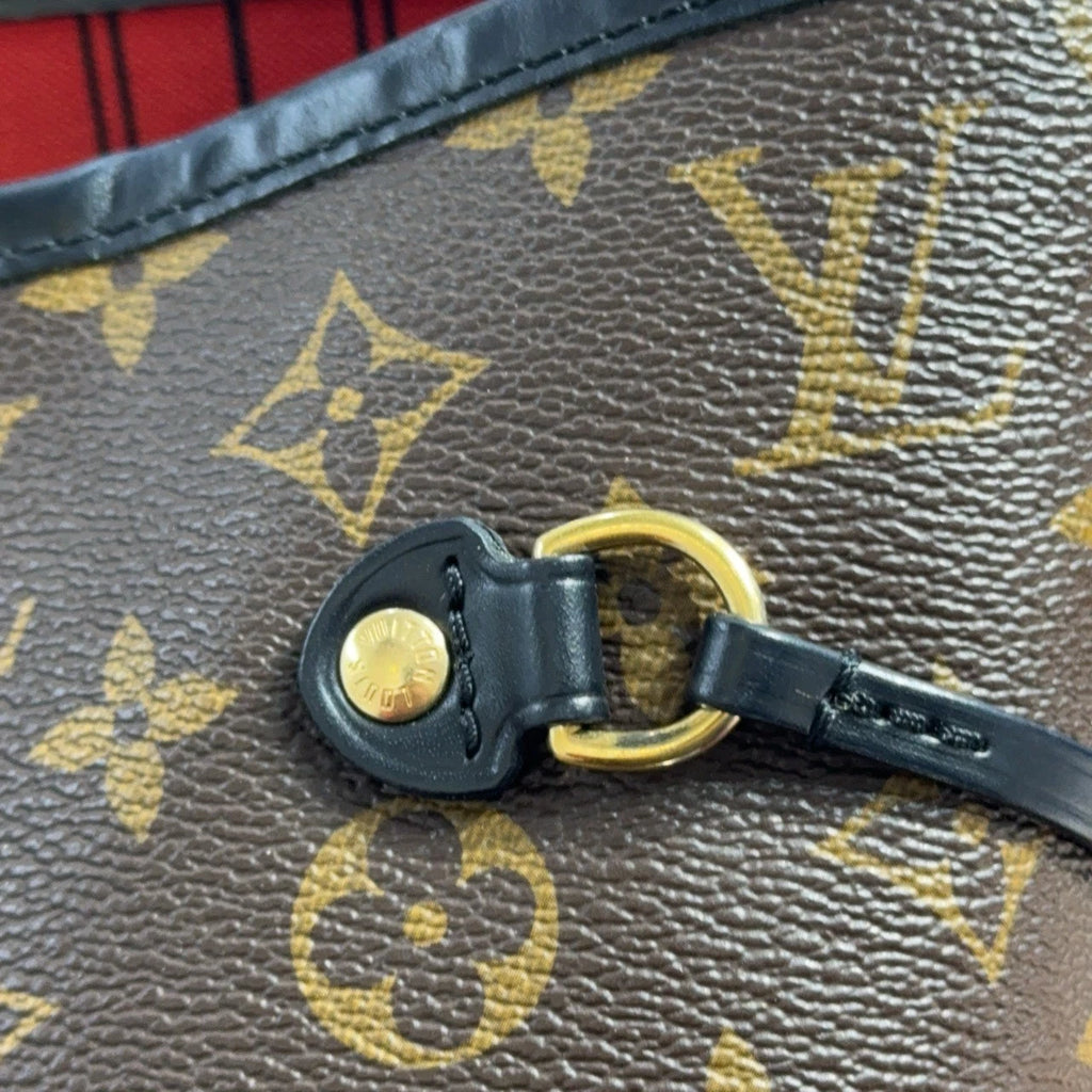 Louis Vuitton Neverfull Monogram Canvas Black Leather Tote Shoulder Bag