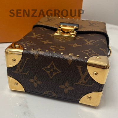 LV Monogram Box Bag Brown Gold Chain Crossbody Shoulder Bag Women