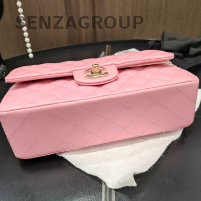 Chanel Classic Flap Small Pink Gold Lambskin Quilted Chain Shoulder Bag
